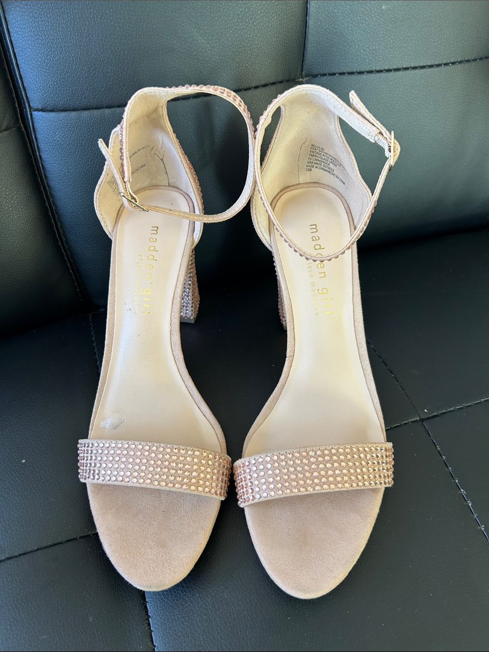 Madden Girl Blush Pink Rhinestone Ankle-Strap Heels